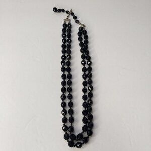 Black Stone Faceted Bead Necklace Two Strand Goth Whimsigoth Glam Adjustable